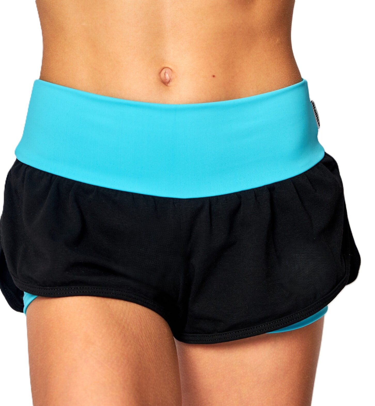 RIALITTA Wide band double-layered shorts, Black-Sky Blue (32) view 2