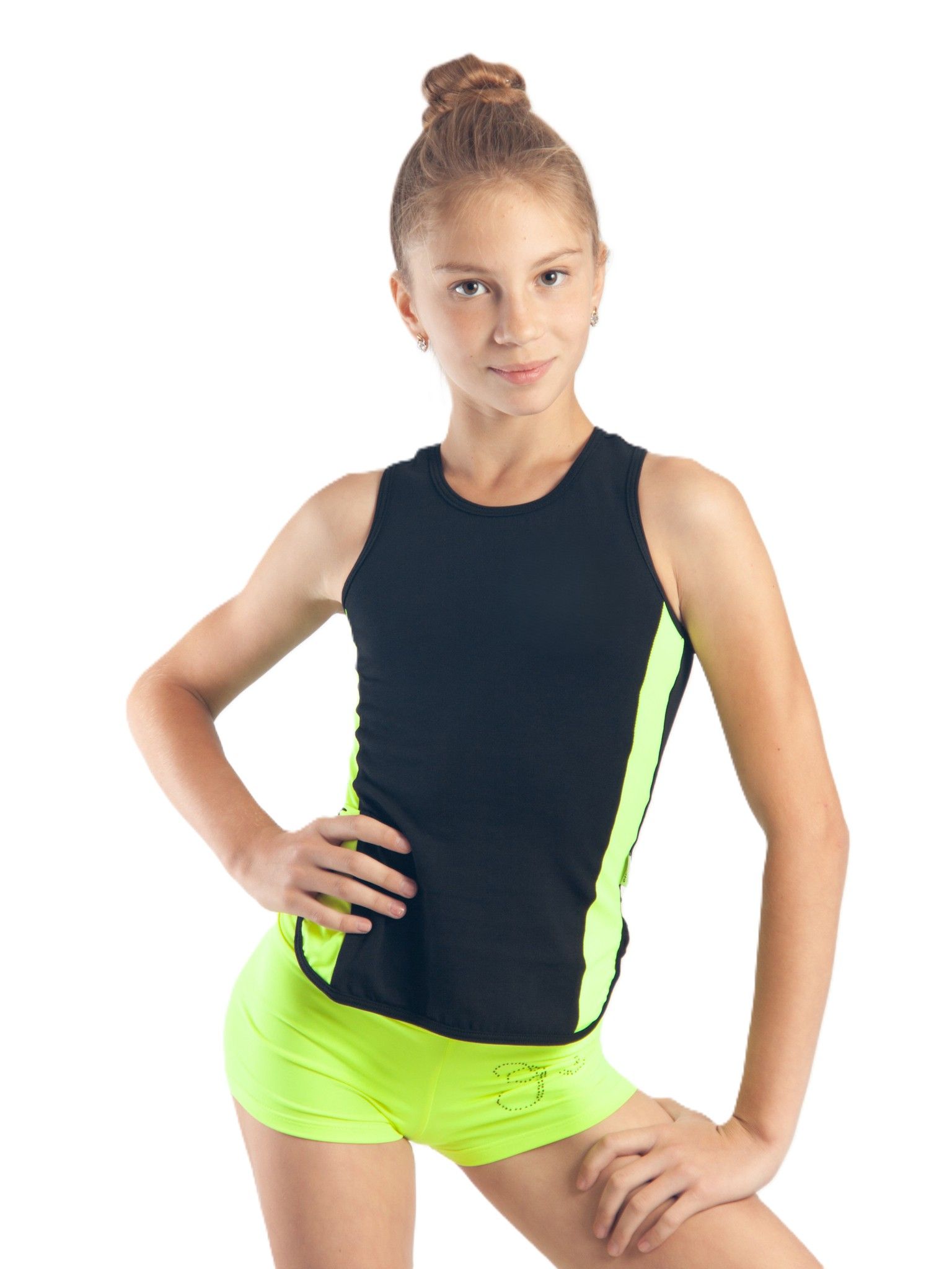 RIALITTA Racerback tank top, Cotton with colored Biflex inserts (32-40) Black-Lime*