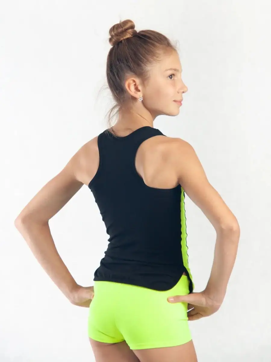 RIALITTA Racerback tank top, Cotton with colored Biflex inserts (32-40) Black-Lime* view 2