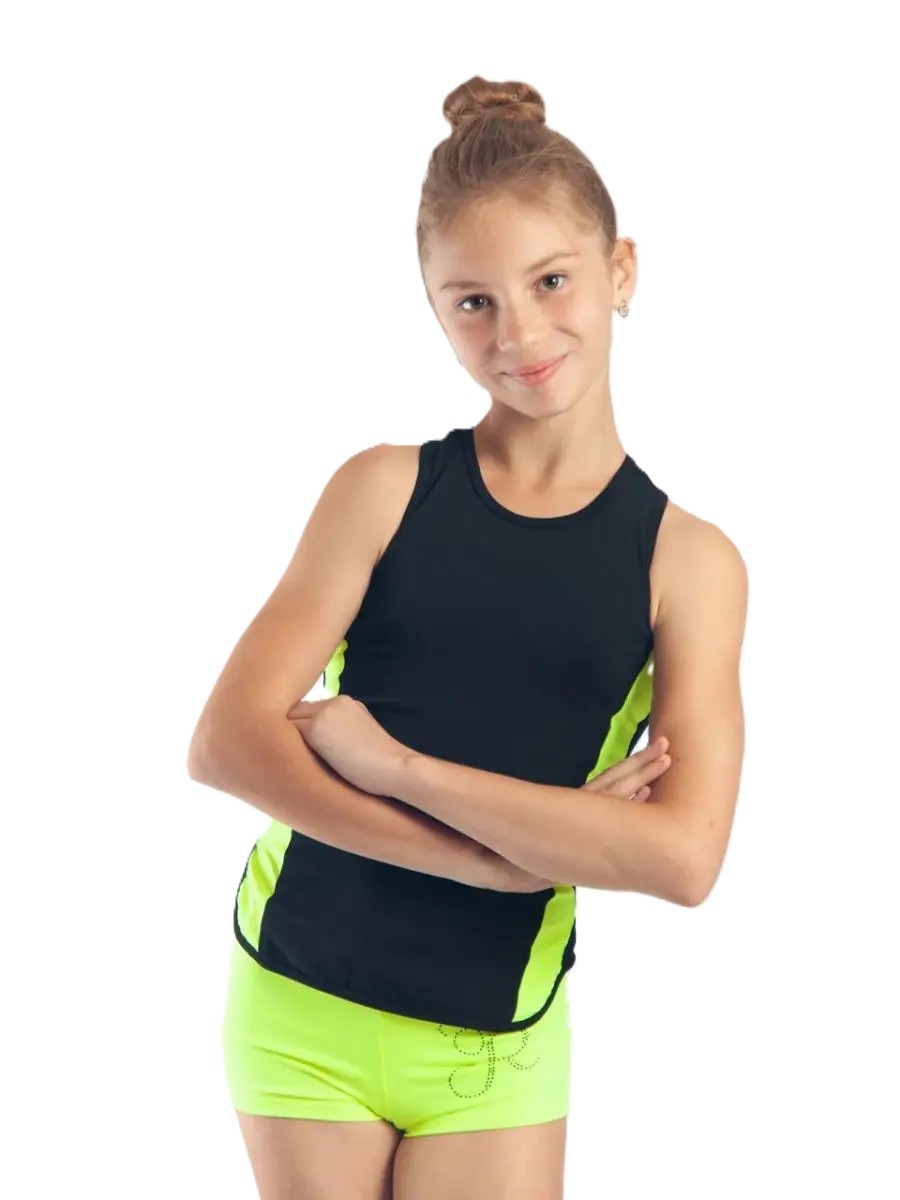 RIALITTA Racerback tank top, Cotton with colored Biflex inserts (32-40) Black-Lime* view 3