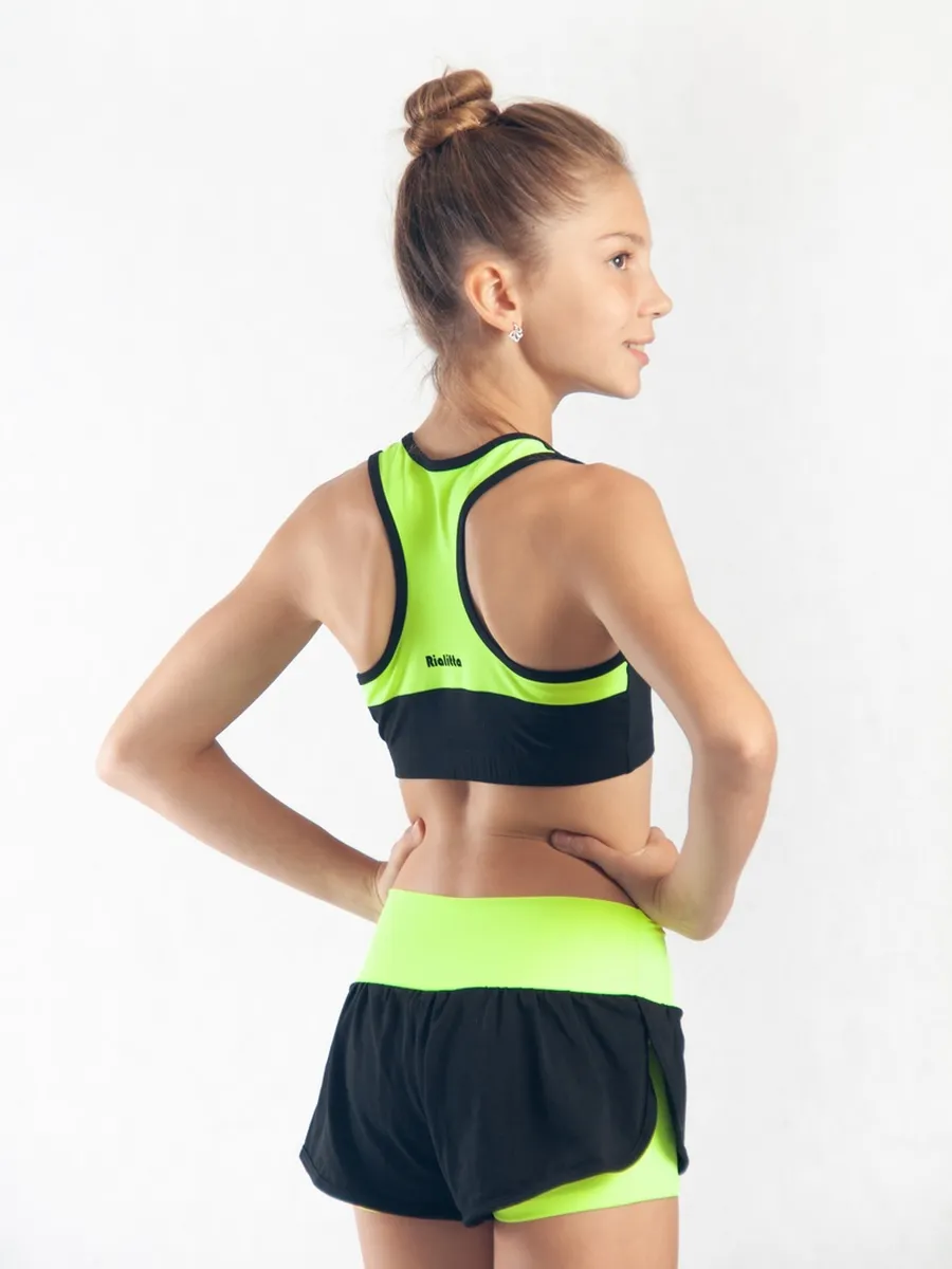 RIALITTA Wide band double-layered shorts Lime-Black (32-40) view 2