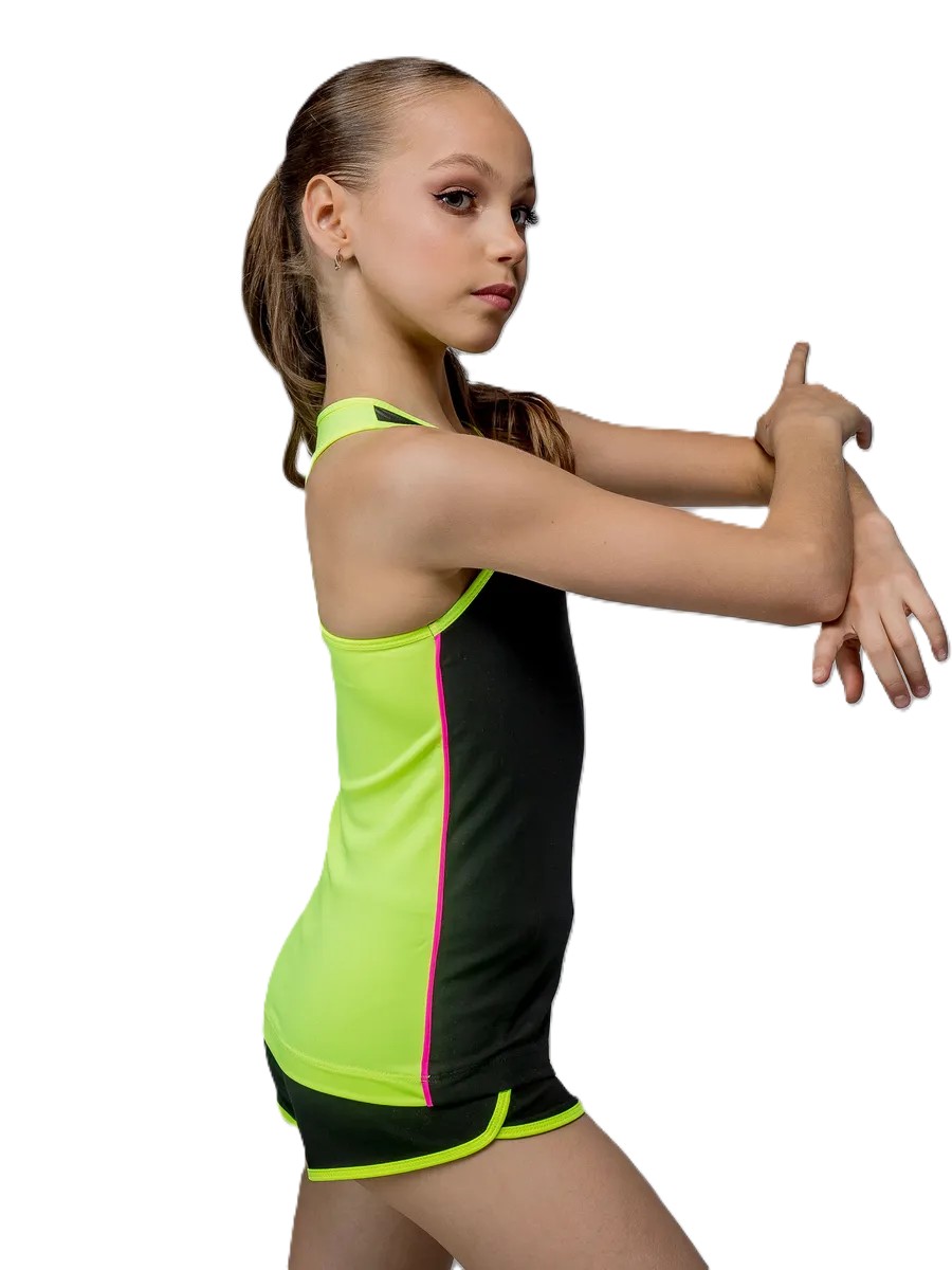 GF Racerback Tank Top "Axion" Cotton+Biflex, Black-Lime (32-40)*