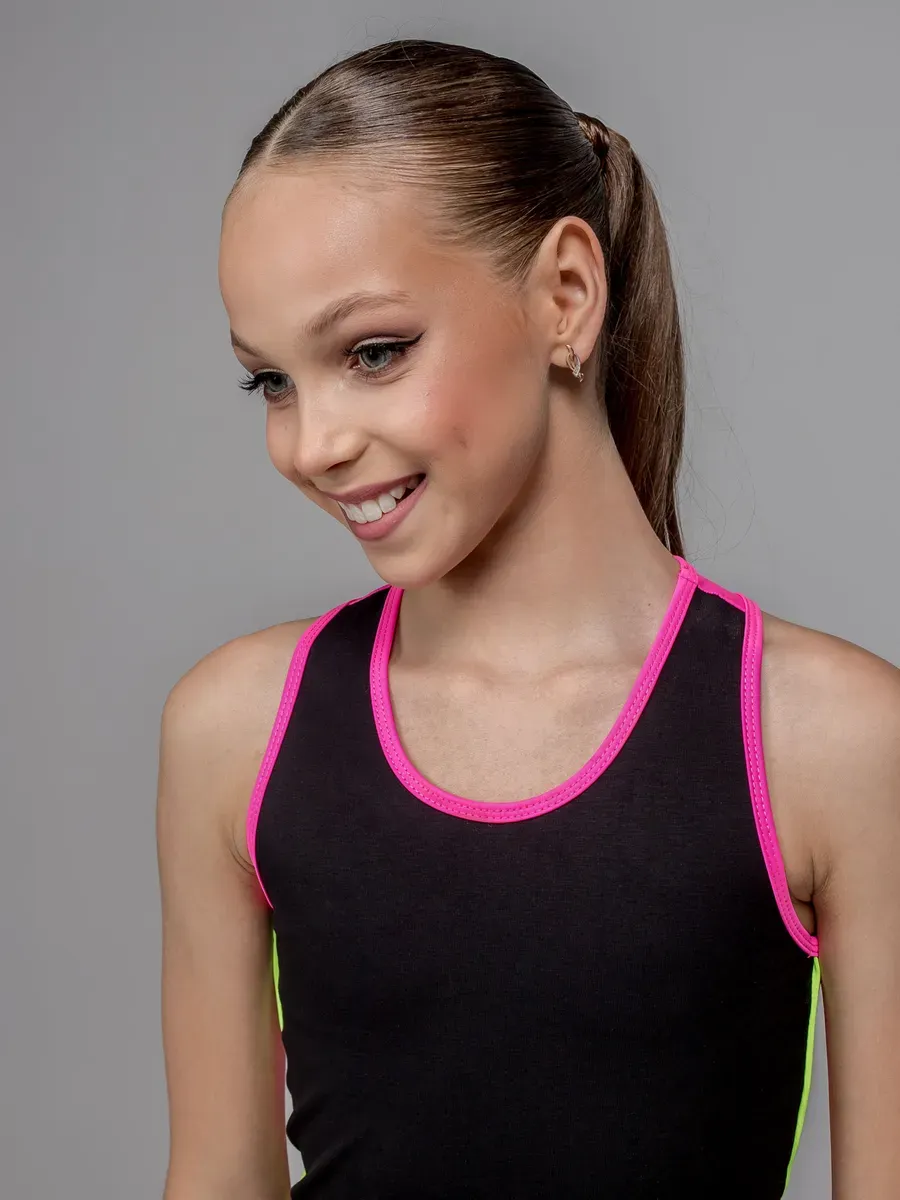 GF Racerback Tank Top "Axion" Cotton+Biflex, Black-Pink (32-40)* view 3