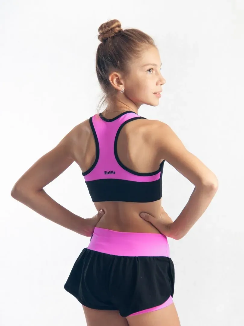 RIALITTA Wide band double-layered shorts Pink-Black (32-40) view 2