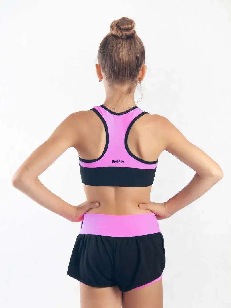 RIALITTA Wide band double-layered shorts Pink-Black (32-40) view 4