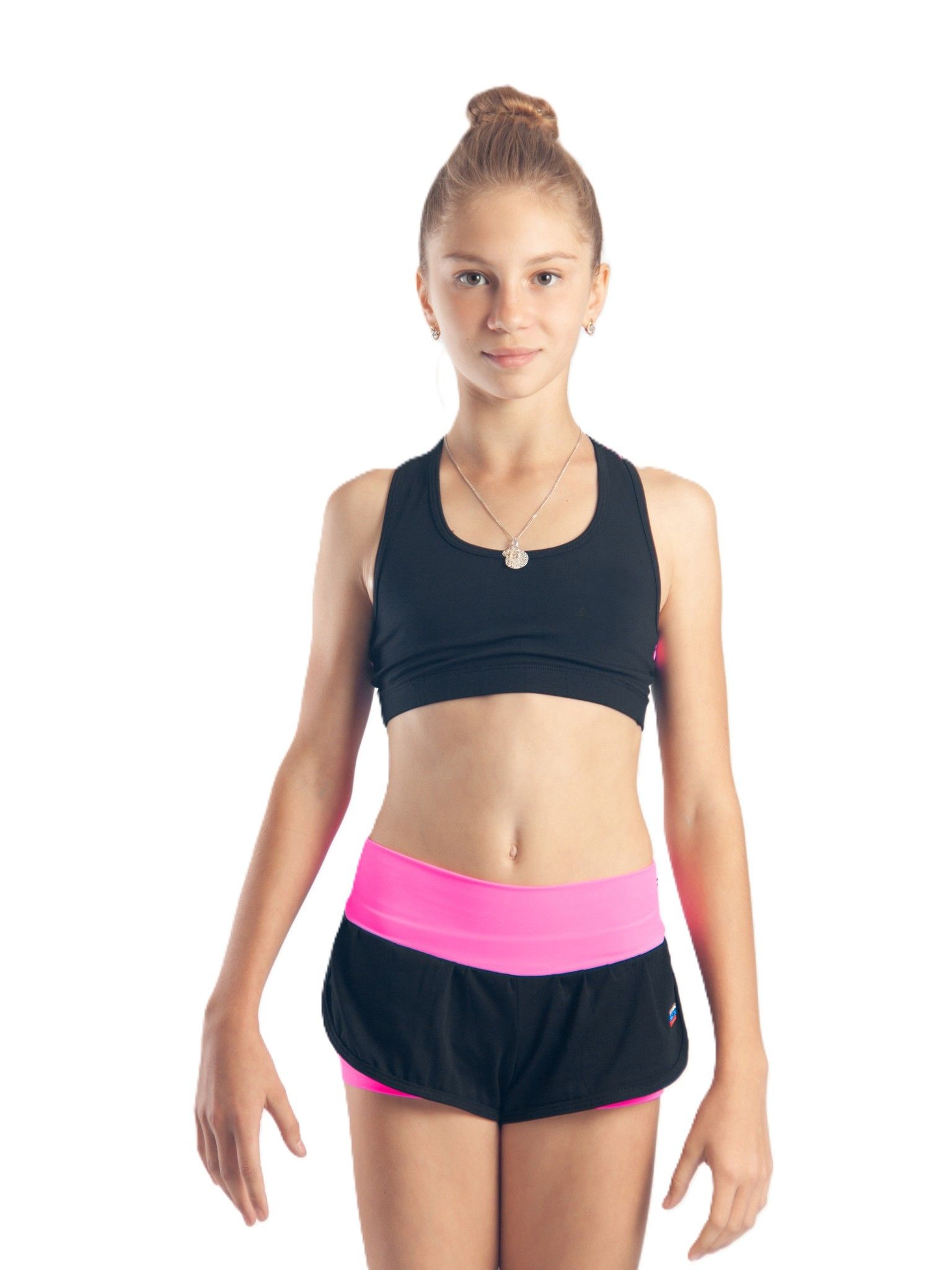 RIALITTA Wide band double-layered shorts Pink-Black (32-40) view 3