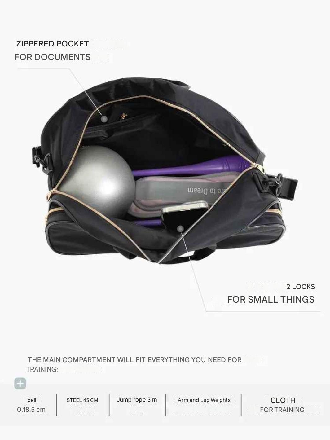 P.L.S "Tiffany" Gymnastics Bag, Gold Embroidery, Black* view 4