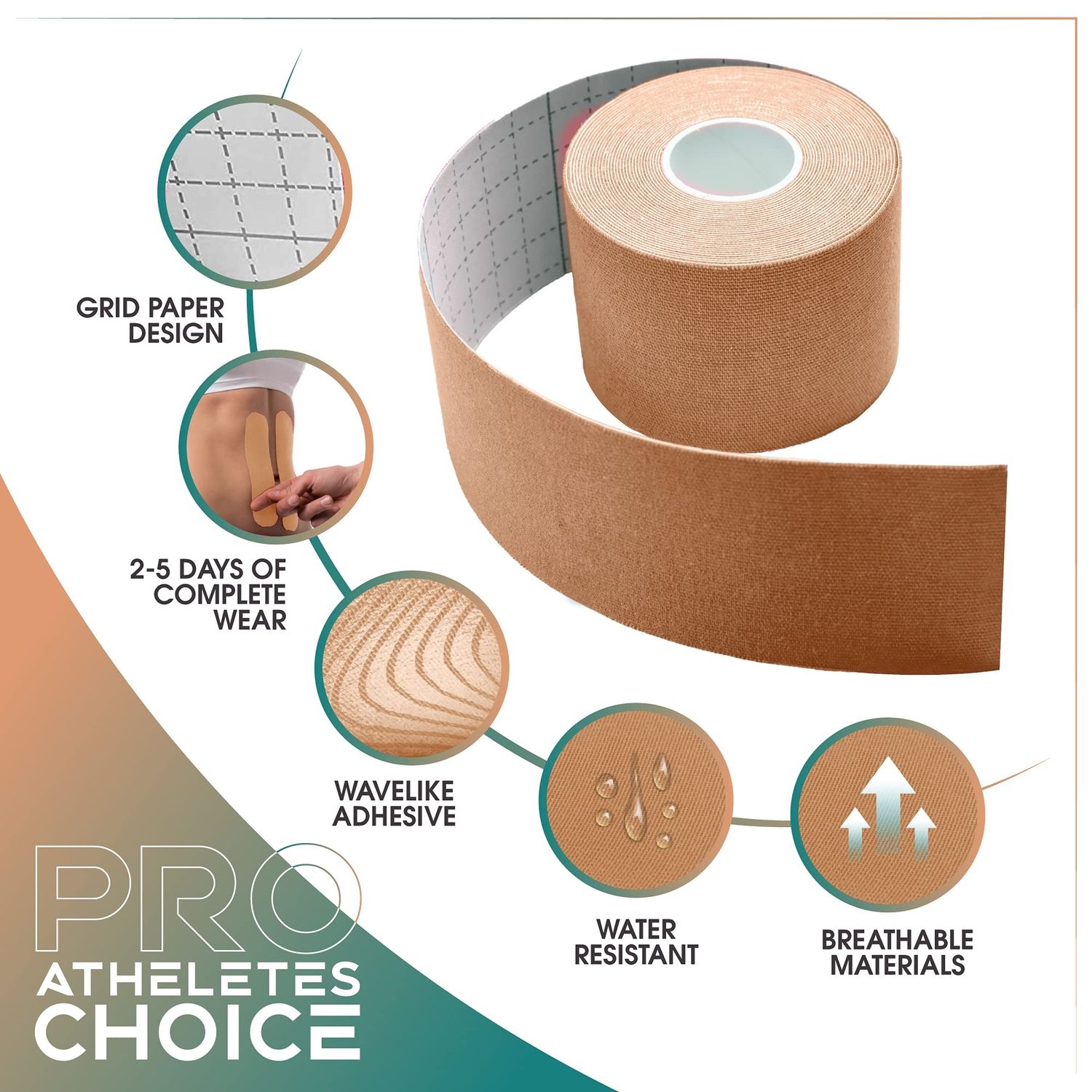 KINESIOLOGY SUPPORT STRAP - NUDE COLOR 5 CM X 5 M view 4