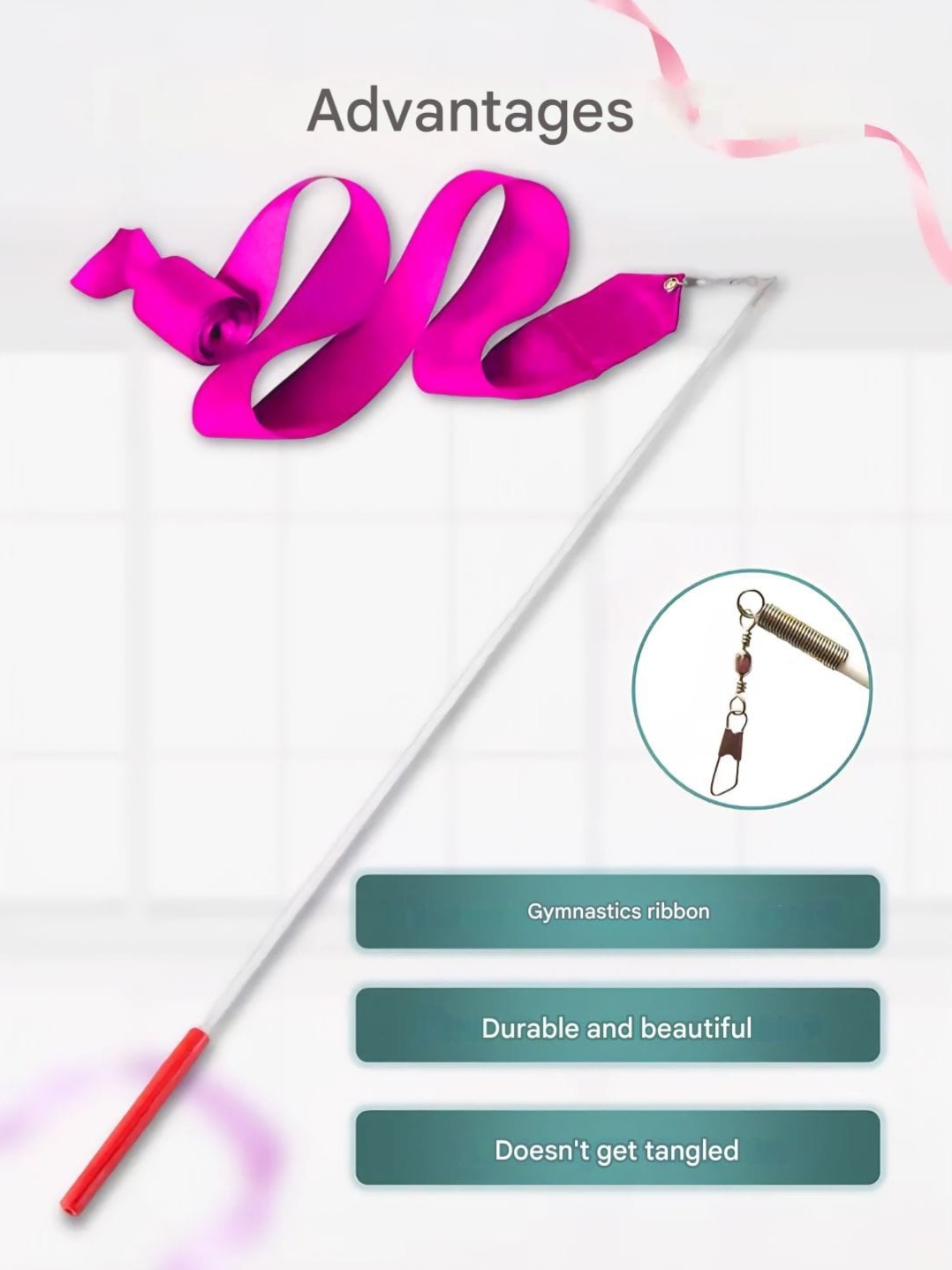 FIABLE Ribbon 4m with stick. Pink. view 3