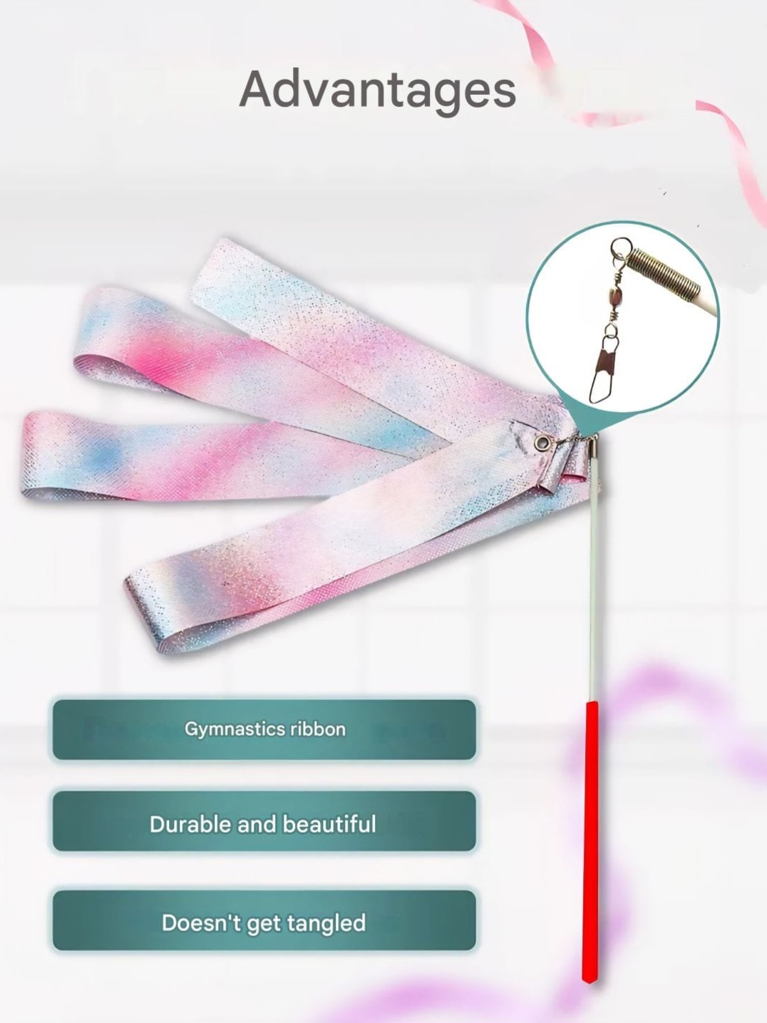 FIABLE Ribbon 4m with stick. Pink Flamingo. view 2