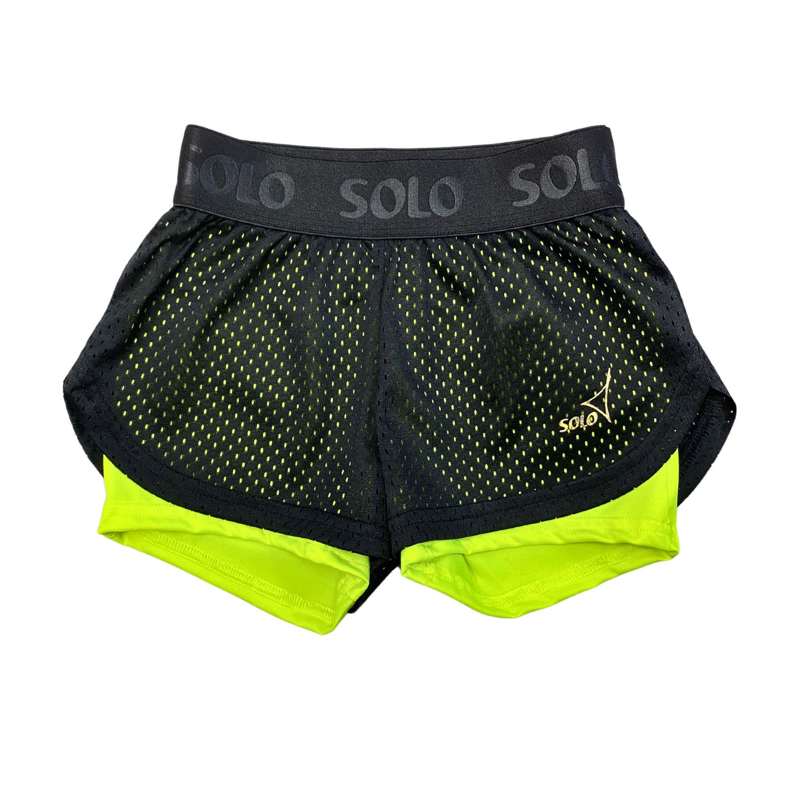 SOLO Double-layered shorts RG770-13, Black / Neon Yellow. (34-40)