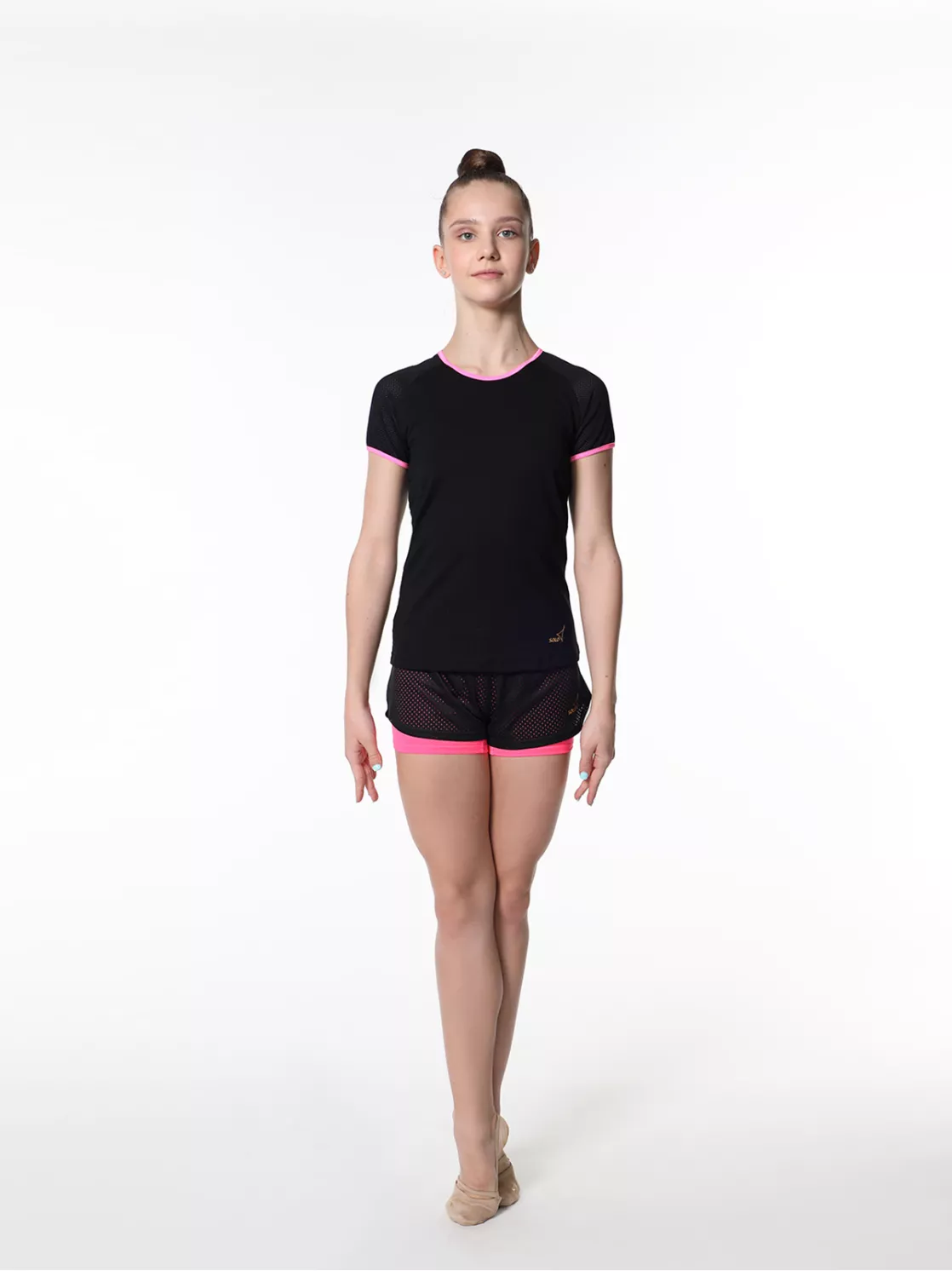 SOLO Contrast binding slim fit T-shirt, Black/Pink Neon. RG604-11 (34-44) view 4