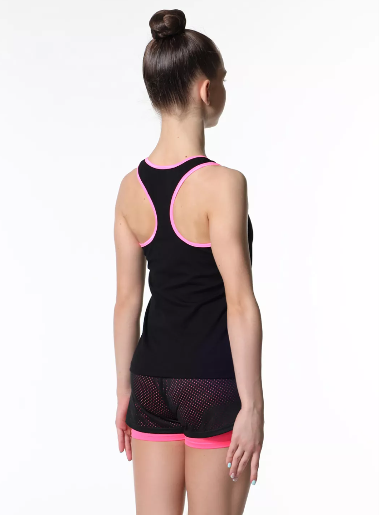 SOLO Contrast binding racerback tank top RG407-11 (34-44) Black-Pink view 2