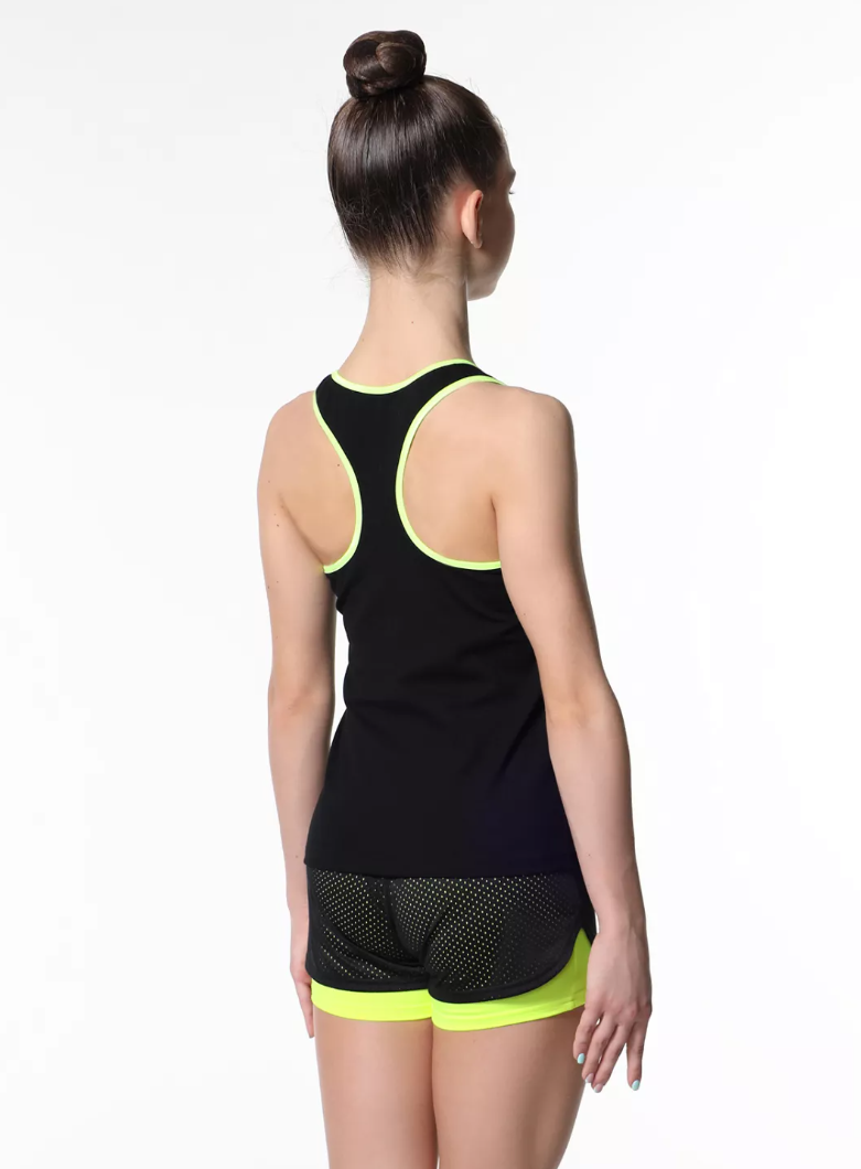 SOLO Contrast binding racerback tank top, Black/Lime Neon. RG407-13 (34-44) view 2