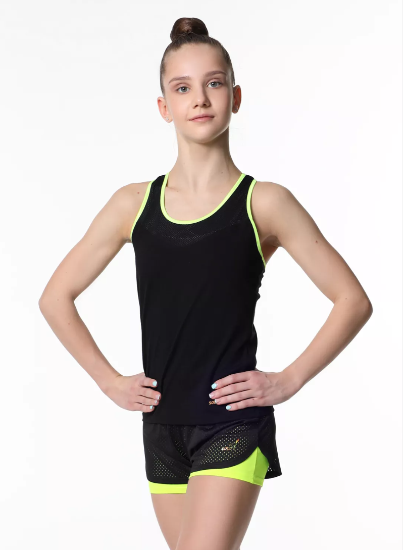 SOLO Contrast binding racerback tank top, Black/Lime Neon. RG407-13 (34-44)