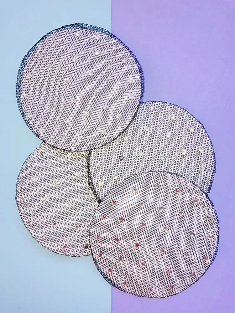 RG Elastic Hair Bun Net with Rhinestone (Black/White) view 6