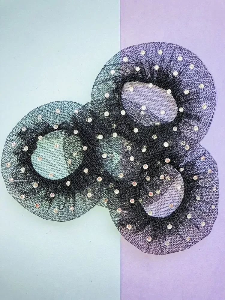 RG Elastic Hair Bun Net with Rhinestone (Black/White) view 3
