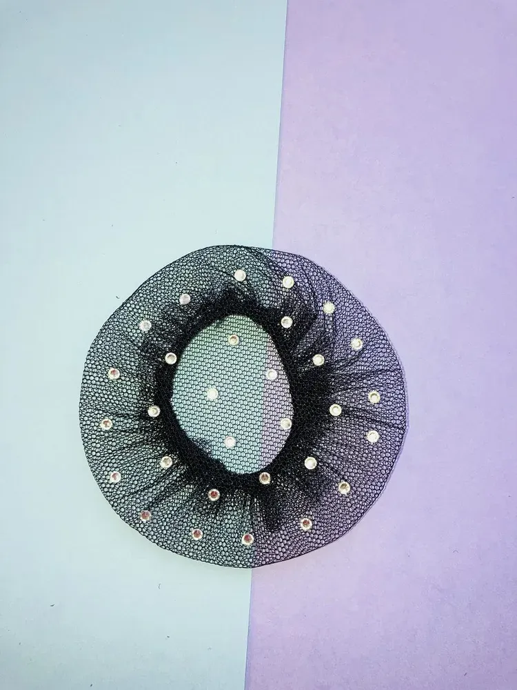 RG Elastic Hair Bun Net with Rhinestone (Black/White) view 5