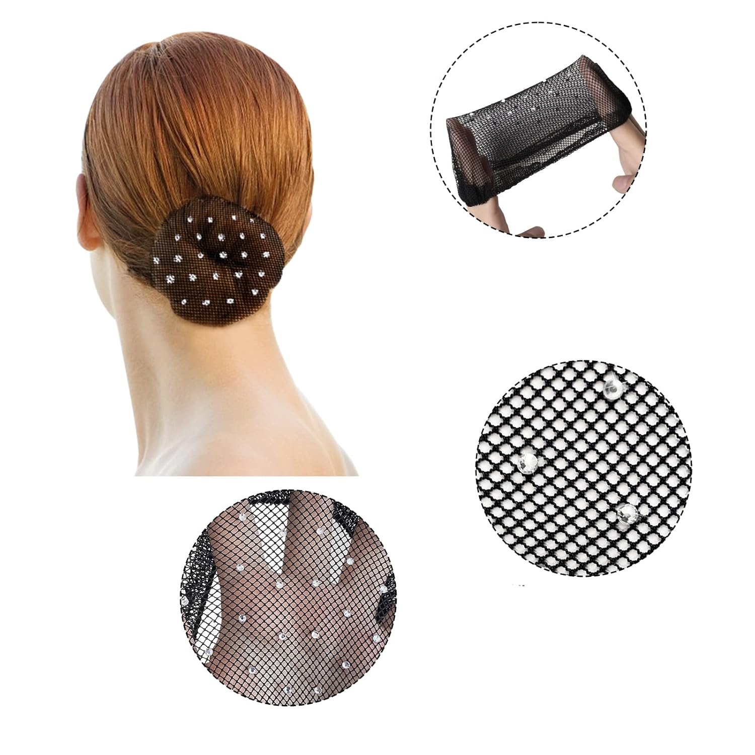 RG Elastic Hair Bun Net with Rhinestone (Black/White) view 2
