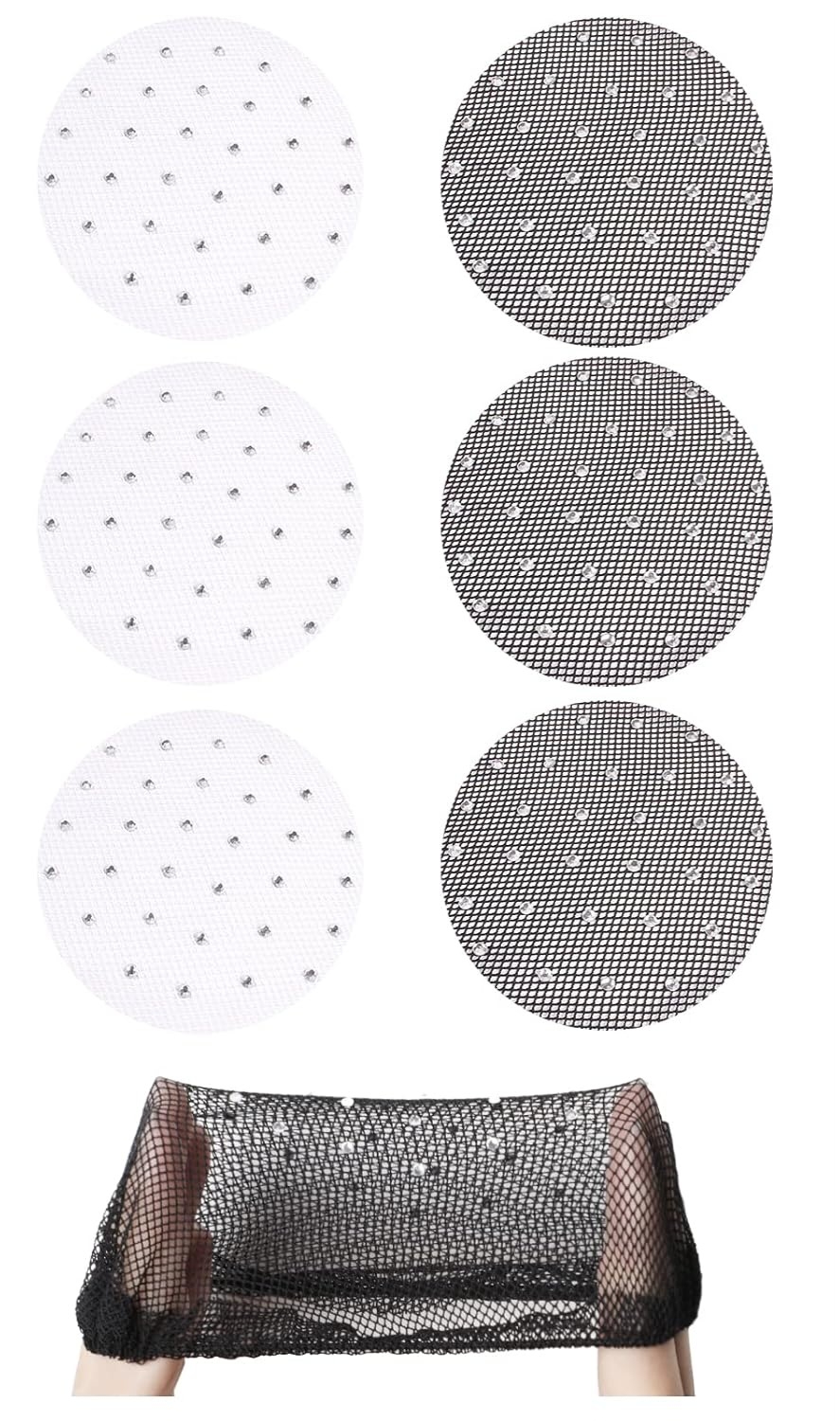 RG Elastic Hair Bun Net with Rhinestone (Black/White)