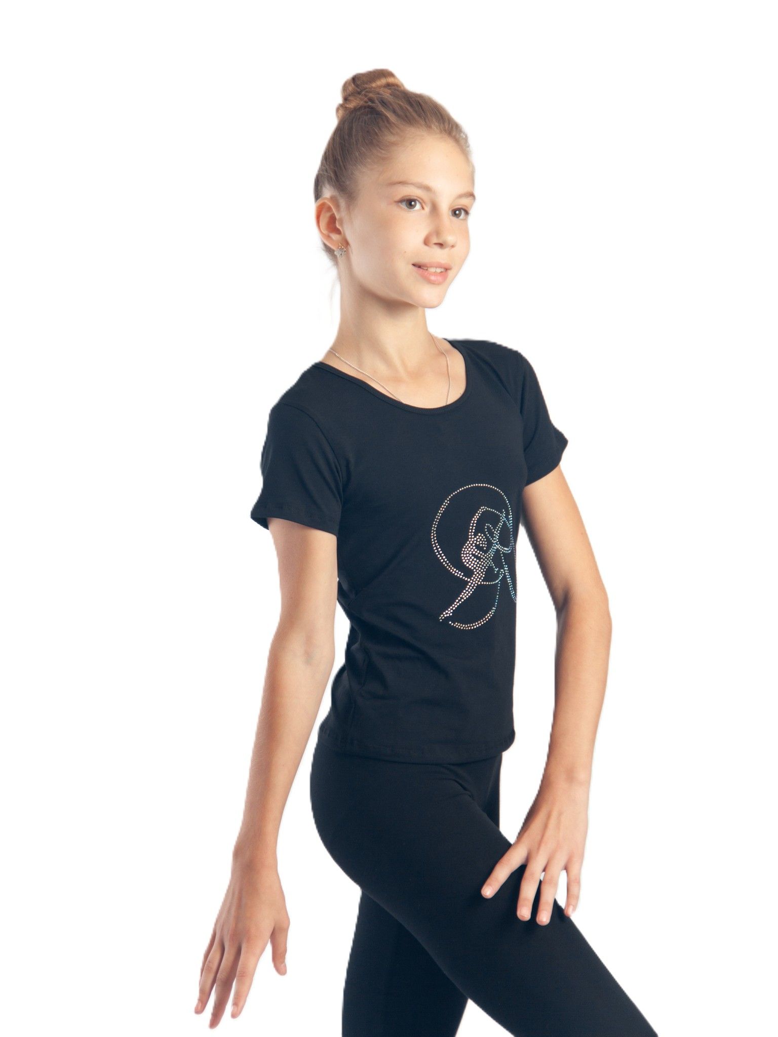 RIALITTA T-shirt basic, Black with rhinestones, Cotton (34-38) view 3