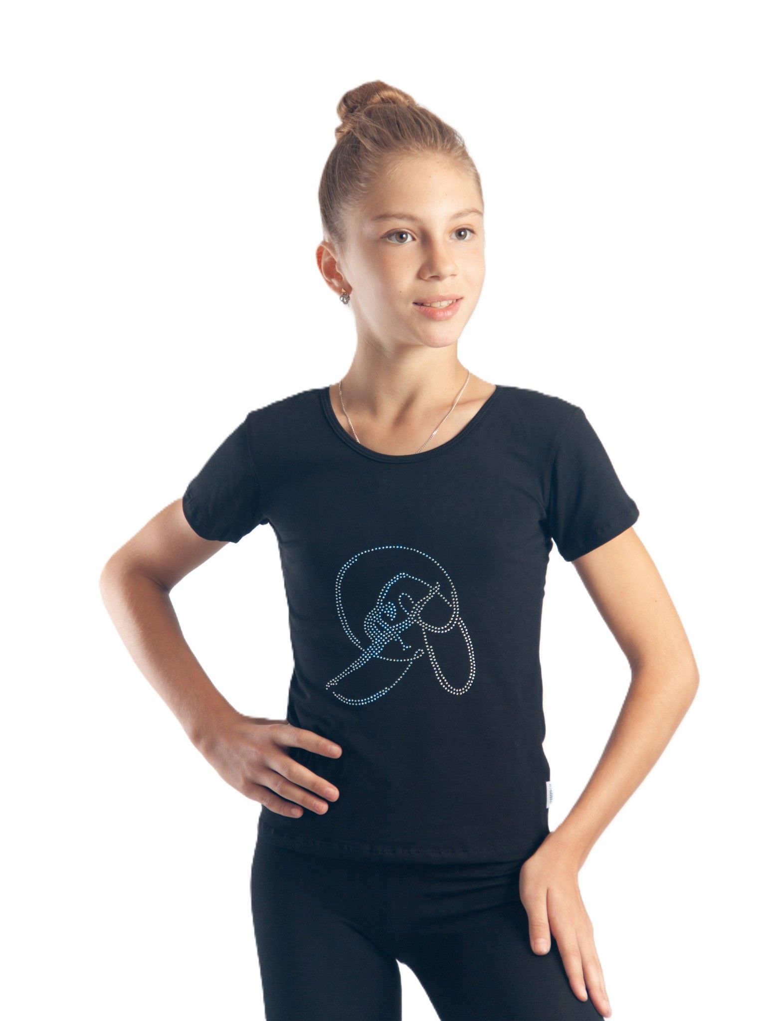 RIALITTA T-shirt basic, Black with rhinestones, Cotton (34-38)