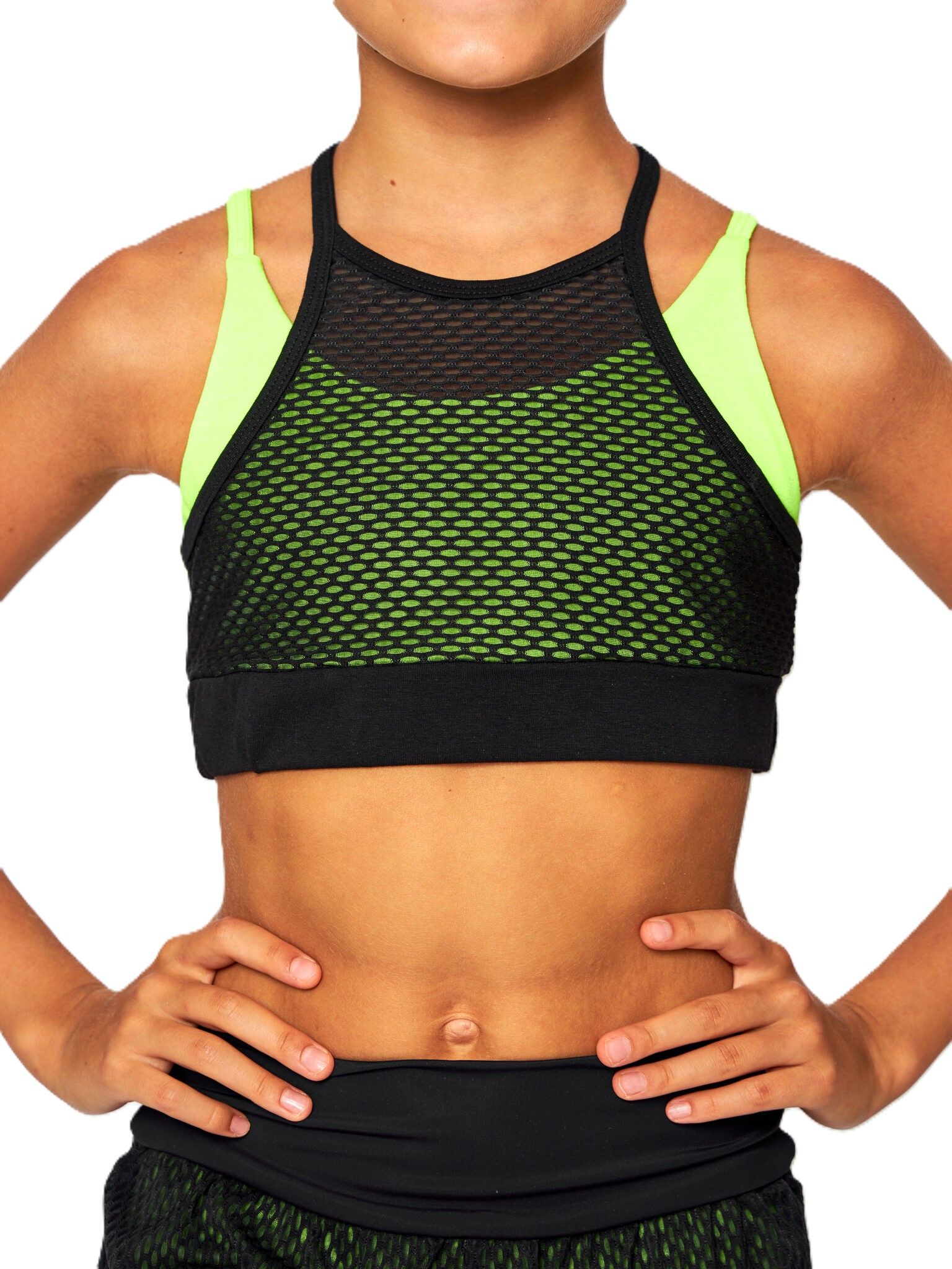 RIALITTA Top crossed straps, cotton (36-42) Lime/Black