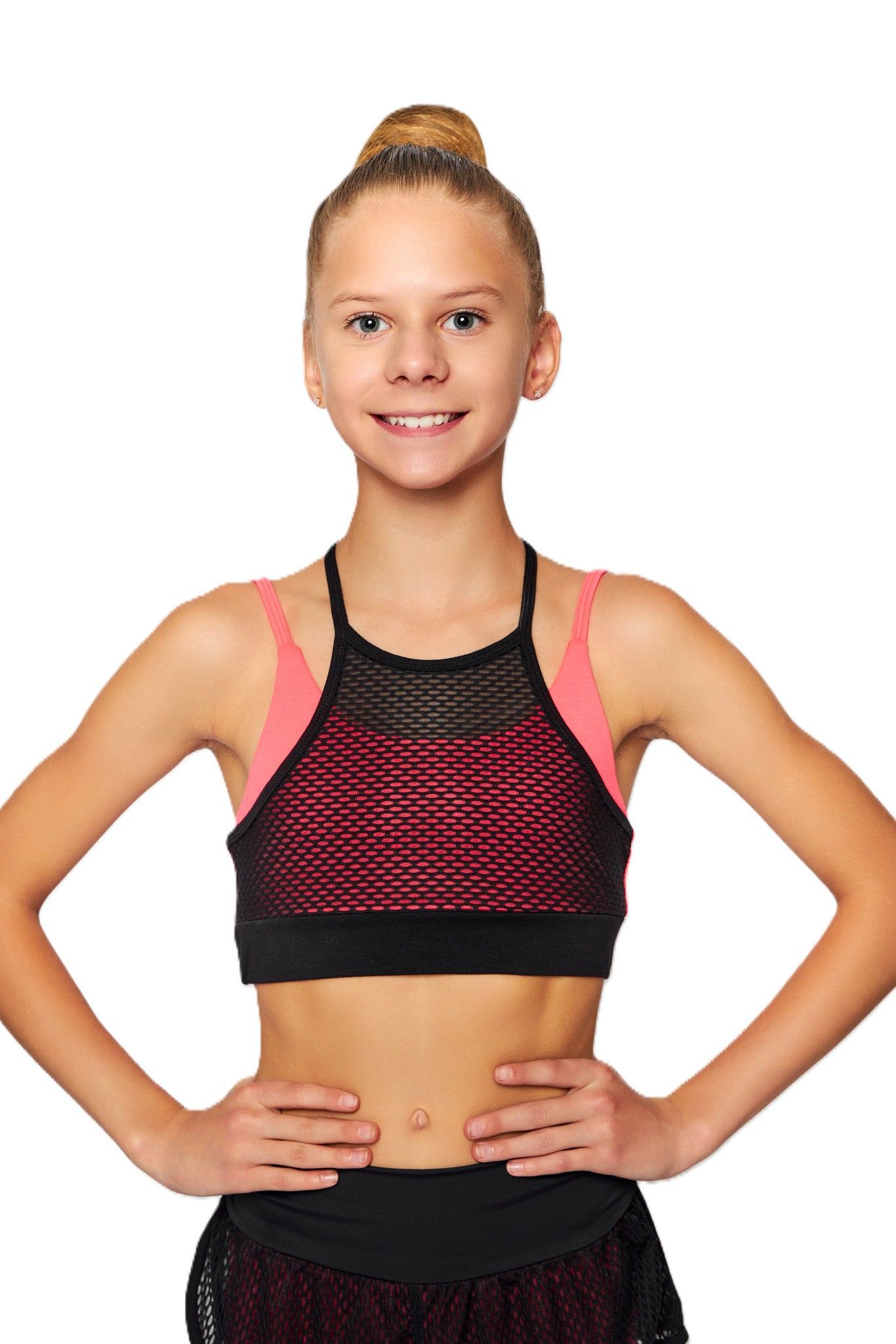 RIALITTA Top crossed straps, cotton (36-42) Coral/Black