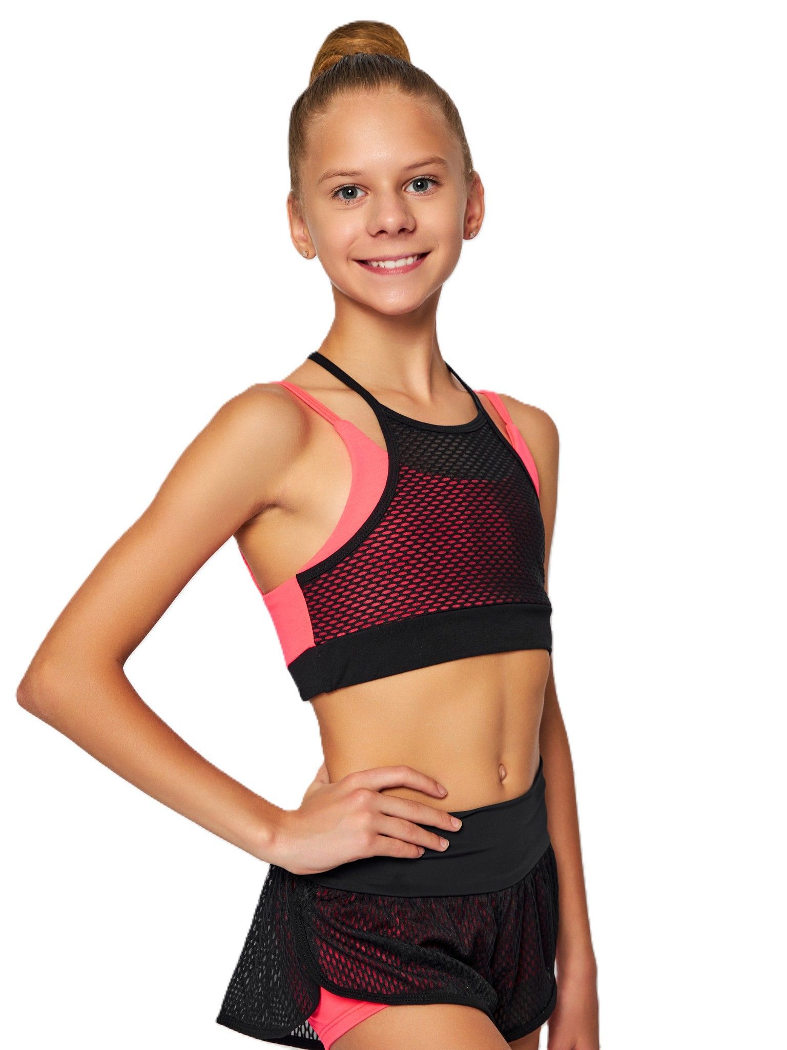 RIALITTA Top crossed straps, cotton (36-42) Coral/Black view 4