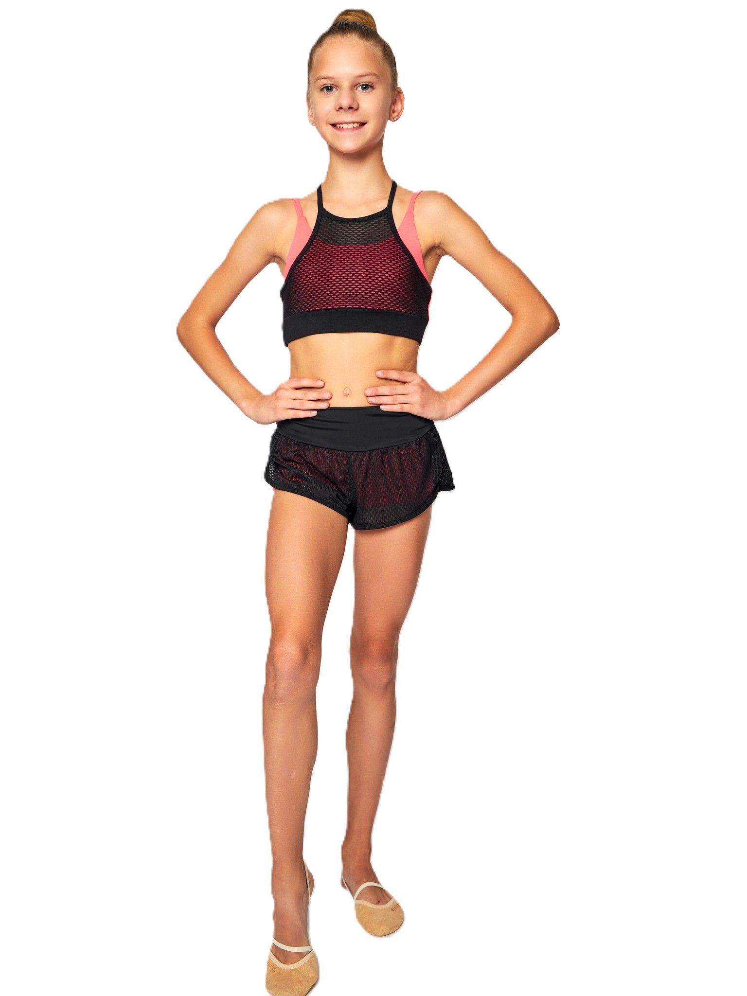 RIALITTA Top crossed straps, cotton (36-42) Coral/Black view 3