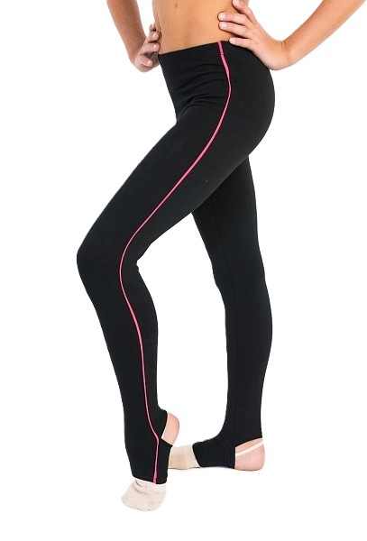 GF Leggings "Victoria" with stripes, open heel, Cotton Black-Coral (38-44)*